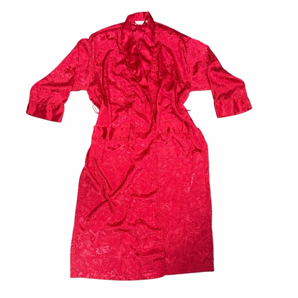 Vintage Victoria's Secret Vibrant Red Satin Gold Label Robe - M/L
